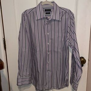 Vintage Hörst Düsseldorf Easy-Care Purple Striped Button Up Dress Shirt